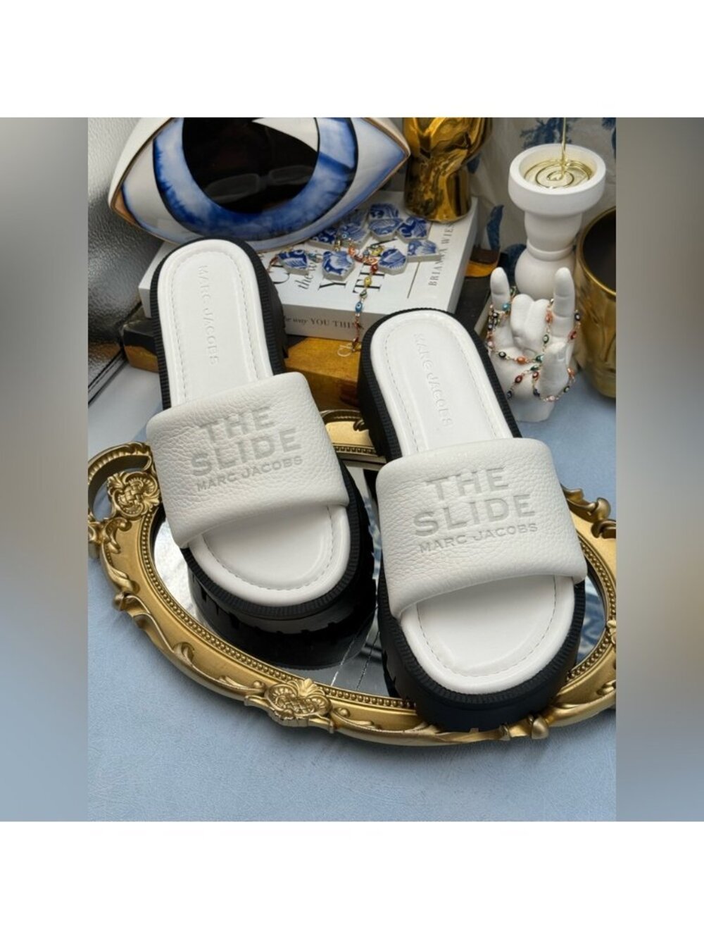 🆕 MARC JACOBS 🧿 NWOB The Lug Sole Slide Sandal, White Leather - Sz 38 US 8 - Picture 5 of 12
